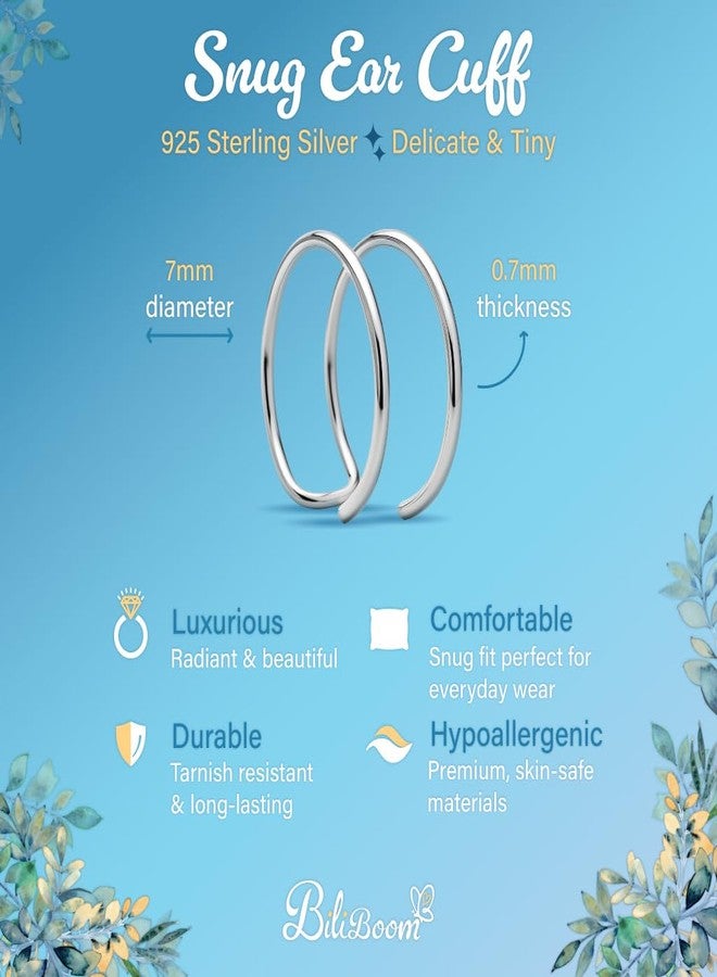BILIBOOM Silver Ear Cuff Wrap - 925 Sterling Silver Double Hoop - Non Piercing Helix Cuff - Adjustable Faux Cartilage Earring for Women - Image 5
